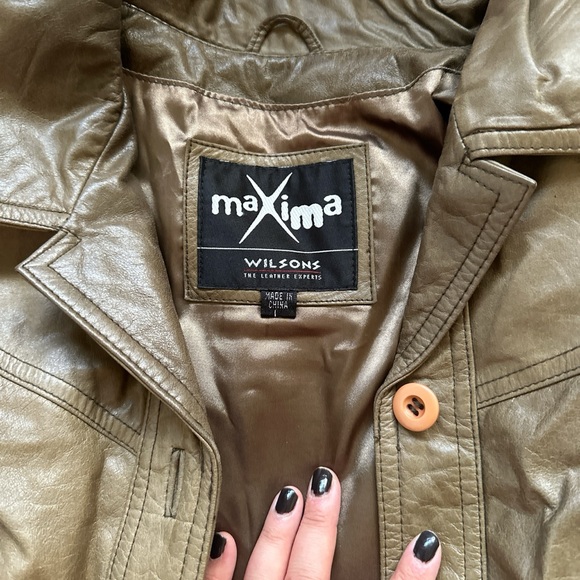 Vintage Wilson’s Maxima Olive Leather Jacket Sz L - Picture 3 of 6